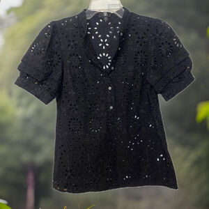 NWOT J. Crew Cottagecore Boho Floral Embroidered Eyelet Blouse Sz XS